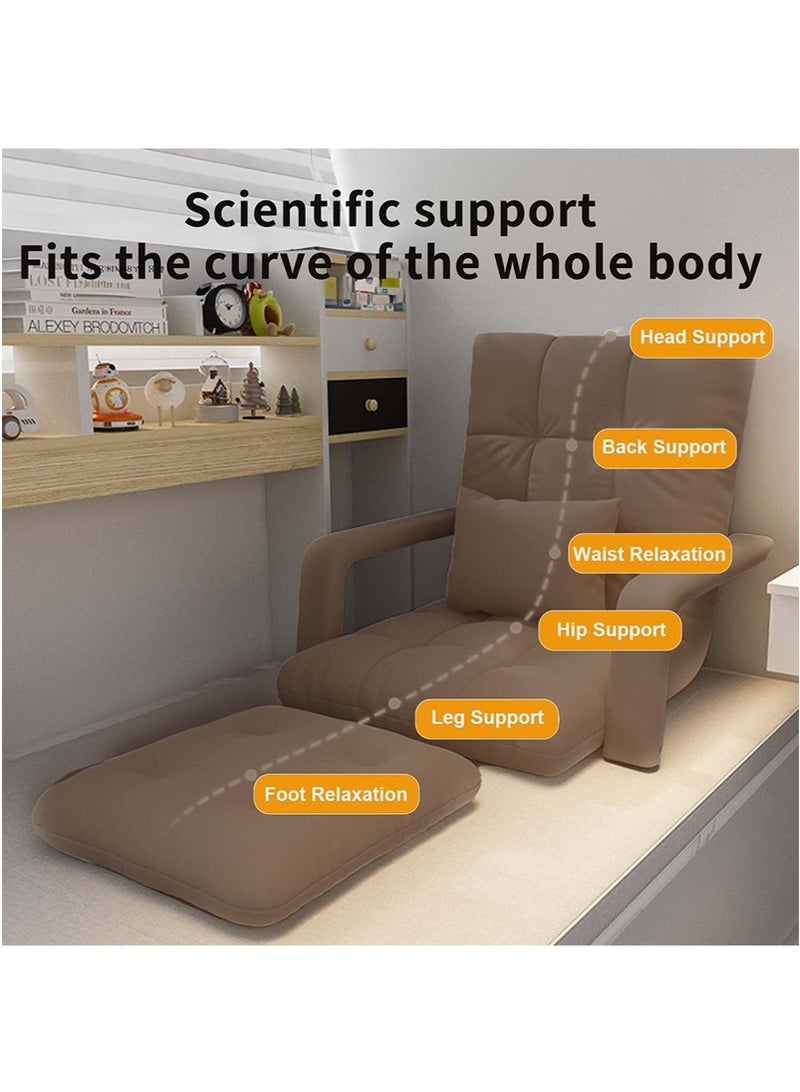 VUCATIN كرسي أرضي قابل للطي، أريكة صالة، وسادة أريكة ذات ظهر واحد قابلة للطي، سرير مبطن متعدد الزوايا قابل للتعديل، لغرفة نوم الشرفة، مع مساند ذراعين مبطنة أريكة فردية - Image 3